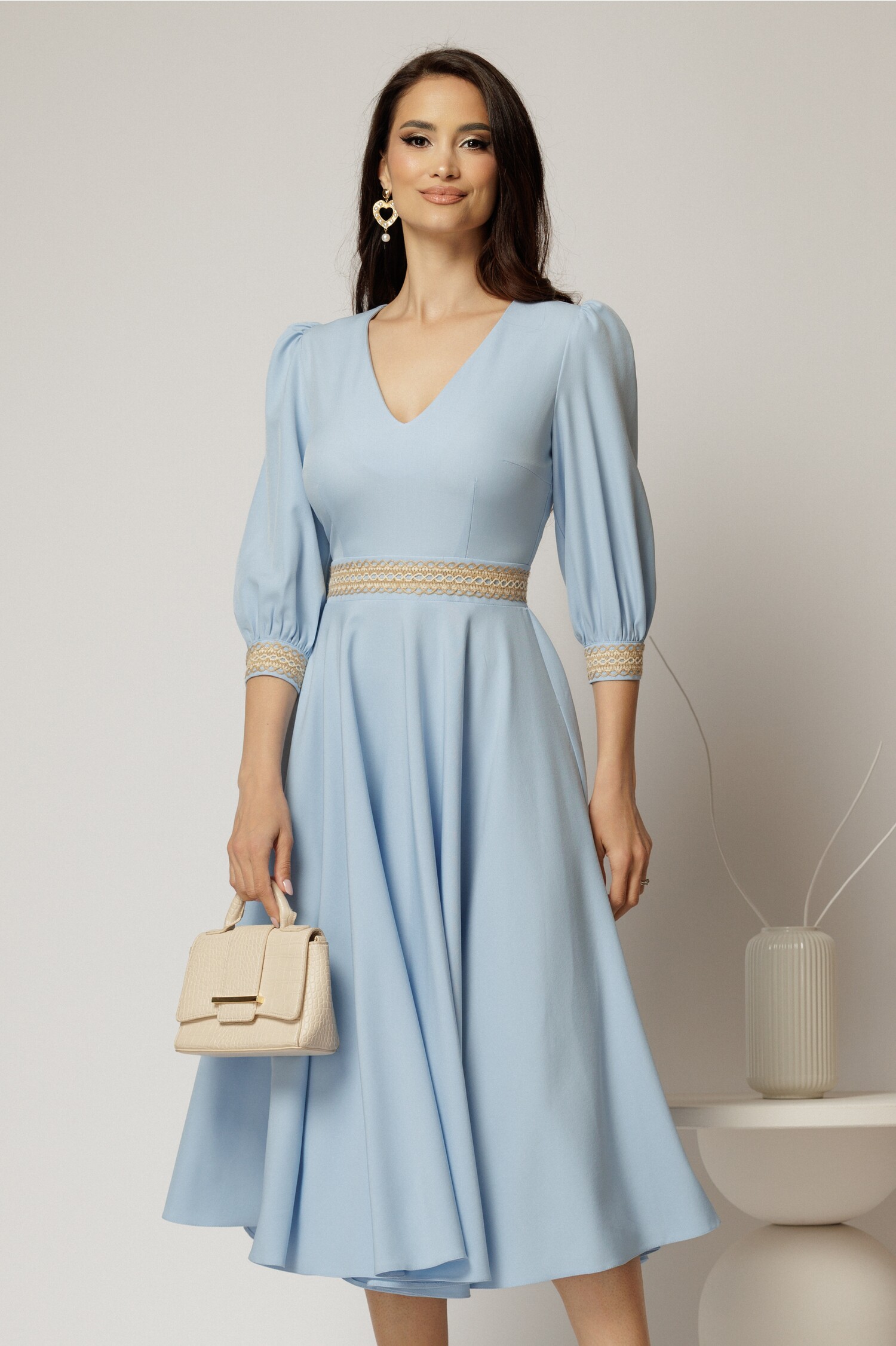 Rochie Midi Bleu cu Banda Decorativa DY Fashion