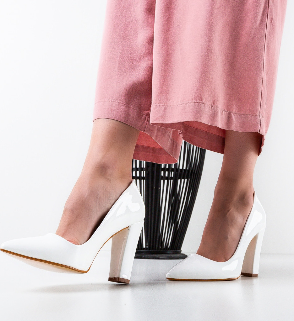 Pantofi dama Clash Albi cu toc elegant - imagine 3