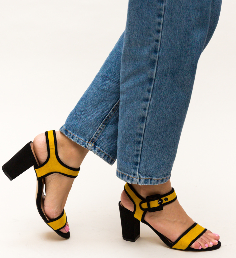 Sandale Clindar Galbene cu Toc Elegante - imagine 2