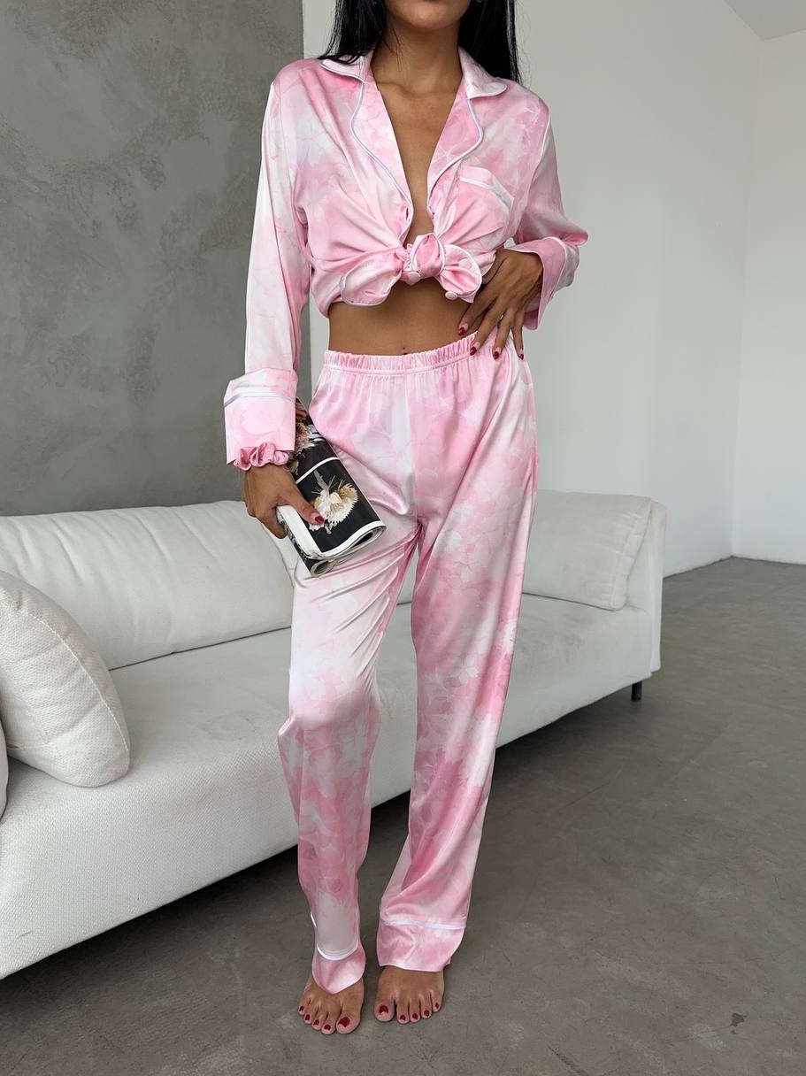 Set Pijama Dama 2 Piese Roz Floral - Delis - imagine 5