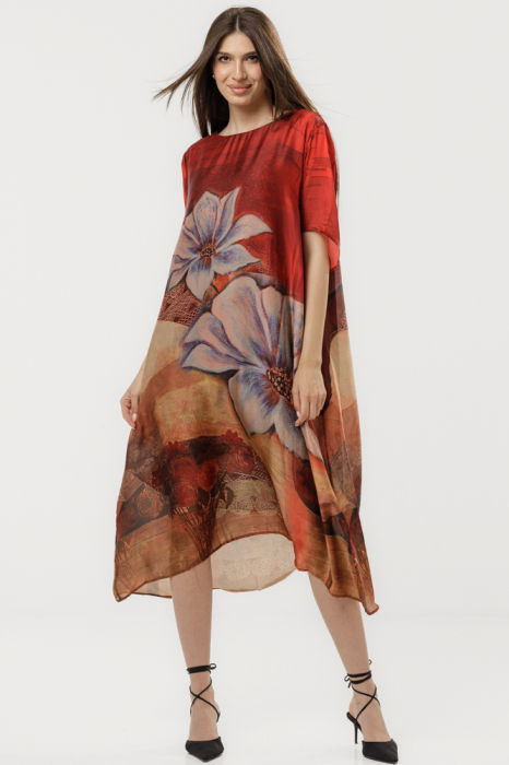 Rochie Bordo Satinată Shopika | Eleganță Florală