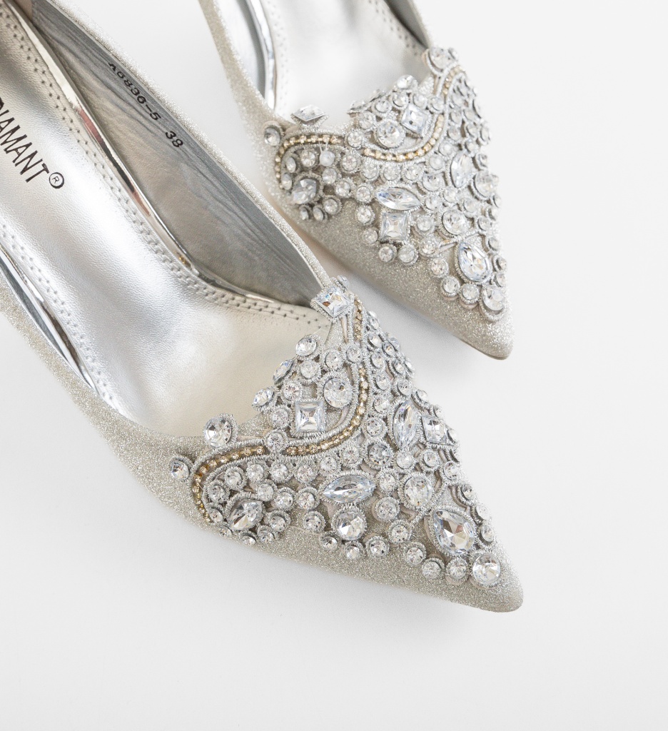 Pantofi Stiletto Argintii Eleganți Laurie - imagine 5