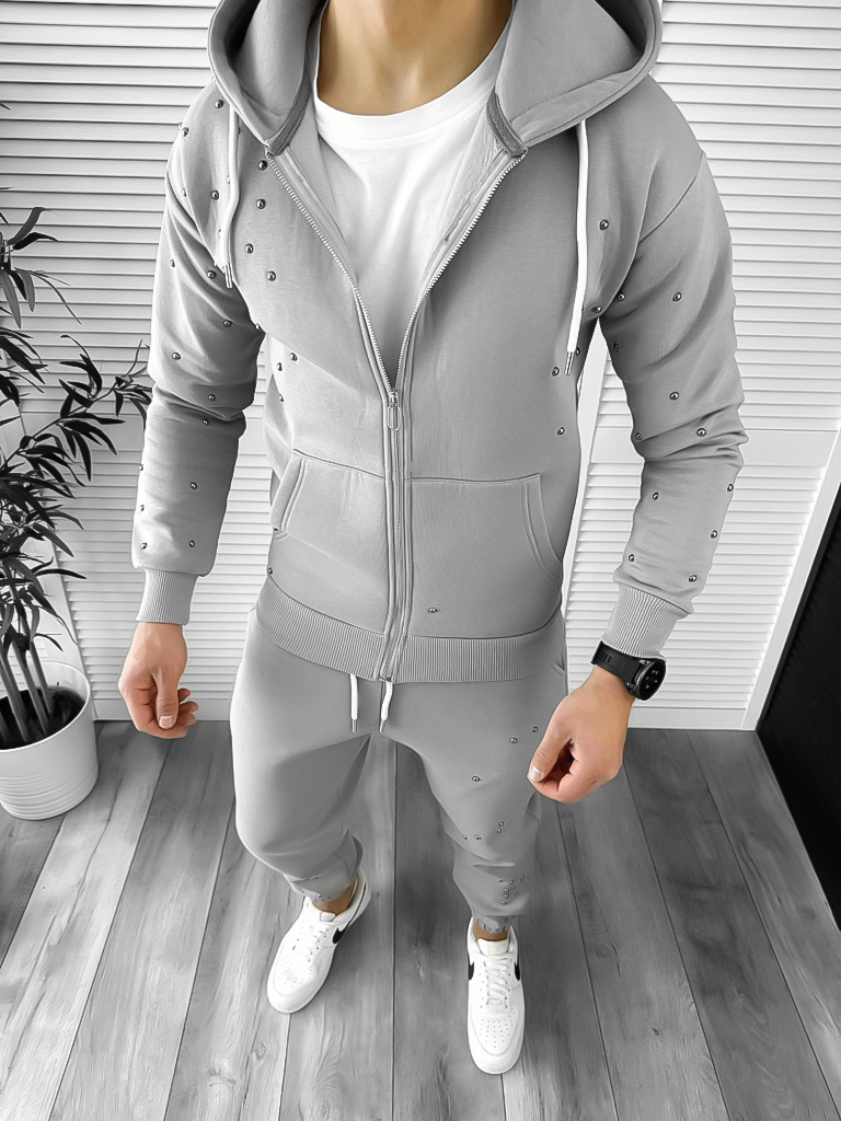 Trening Barbati Slim Fit Gri Bumbac Premium