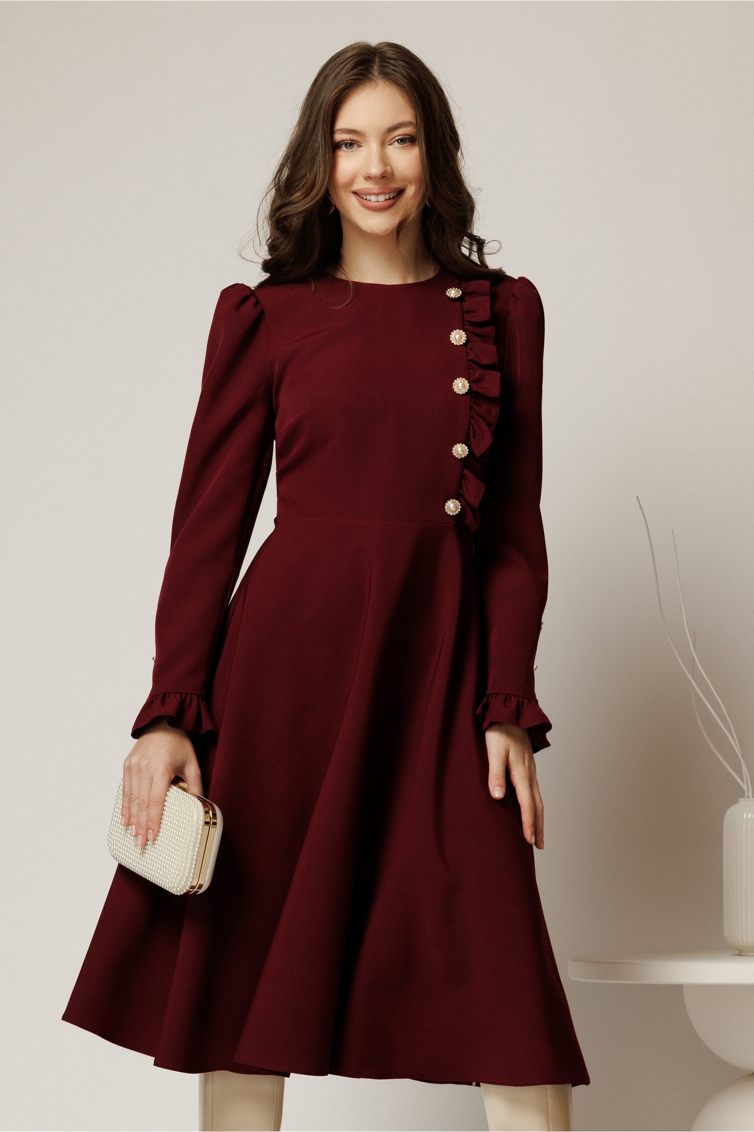 Rochie DY Fashion Midi Bordo Elegantă de Ocazie