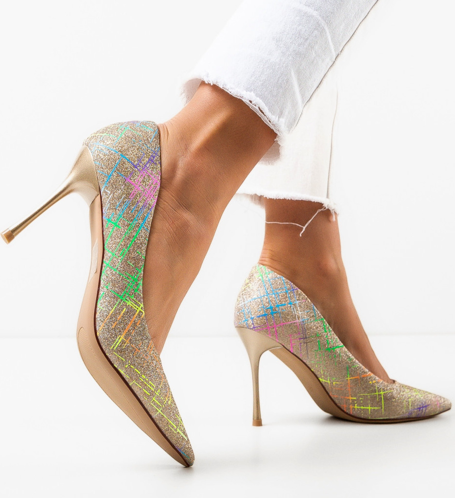 Pantofi cu toc Daisy Aurii - Eleganță și Stil - imagine 3