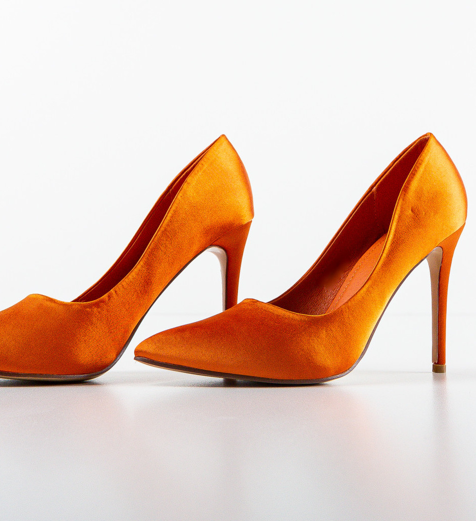 Pantofi cu Toc Ahio Portocalii Eleganți - imagine 5