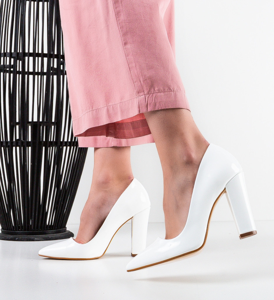 Pantofi dama Clash Albi cu toc elegant