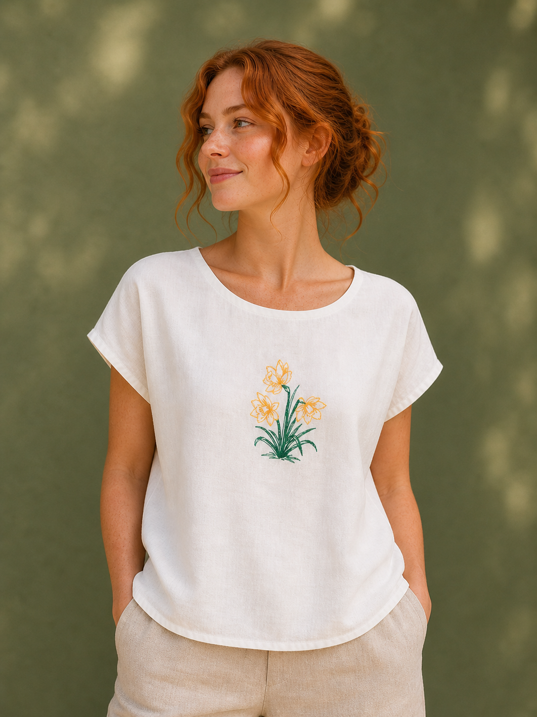 Bluza din bumbac cu broderie florala - Crina, M