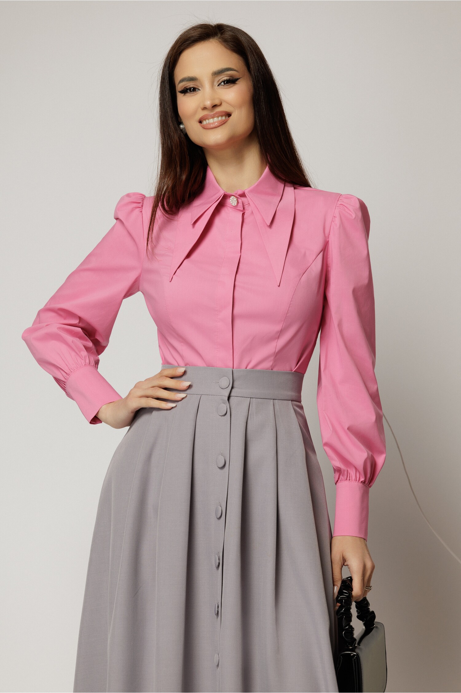Cămăși Roz Poplin Cămbrate | Guler Dublu & Eleganță