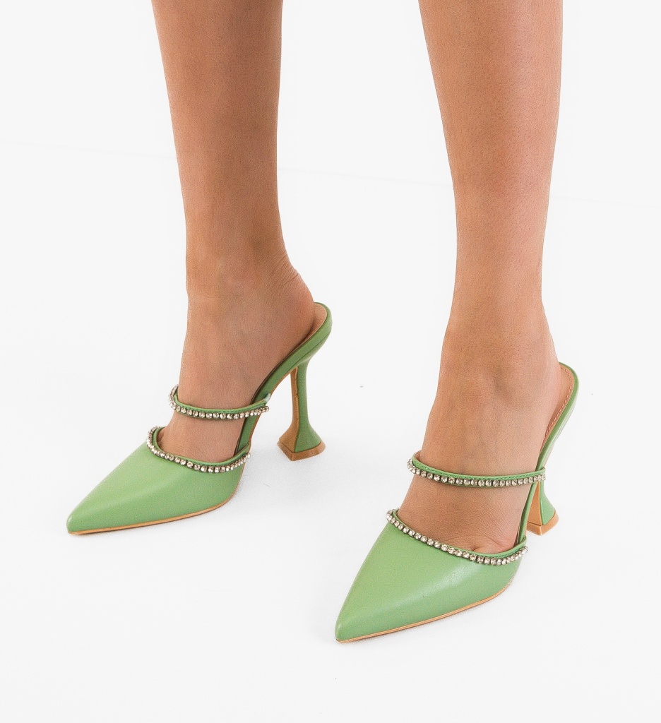 Pantofi Leslie Verzi cu Toc Eleganți - imagine 2