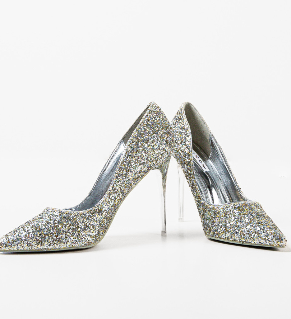 Pantofi Dama Stanley Argintii | Eleganți cu Toc - imagine 3