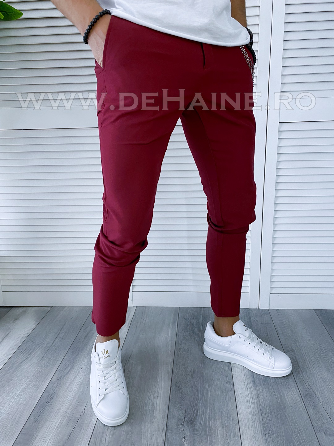 Pantaloni Barbati Casual Grena 100% Bumbac