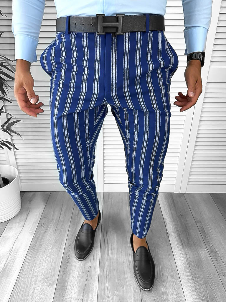 Pantaloni Barbati Eleganti Bleumarin cu Dungi B1606