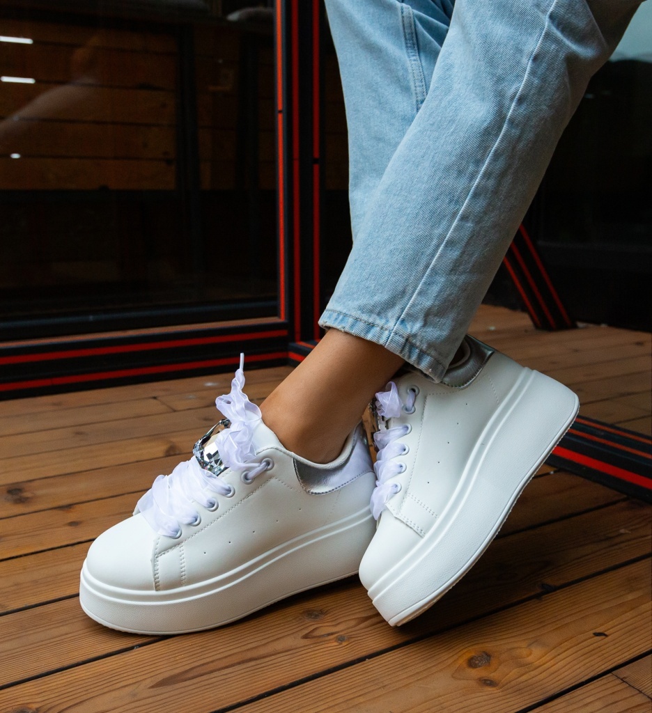 Sneakers Dama Rhiann Argintii - Confort Modern - imagine 4