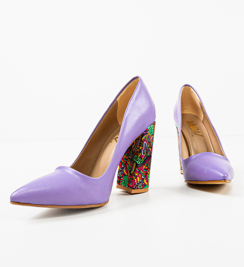 Pantofi dama Monina Mov cu toc elegant - imagine 5