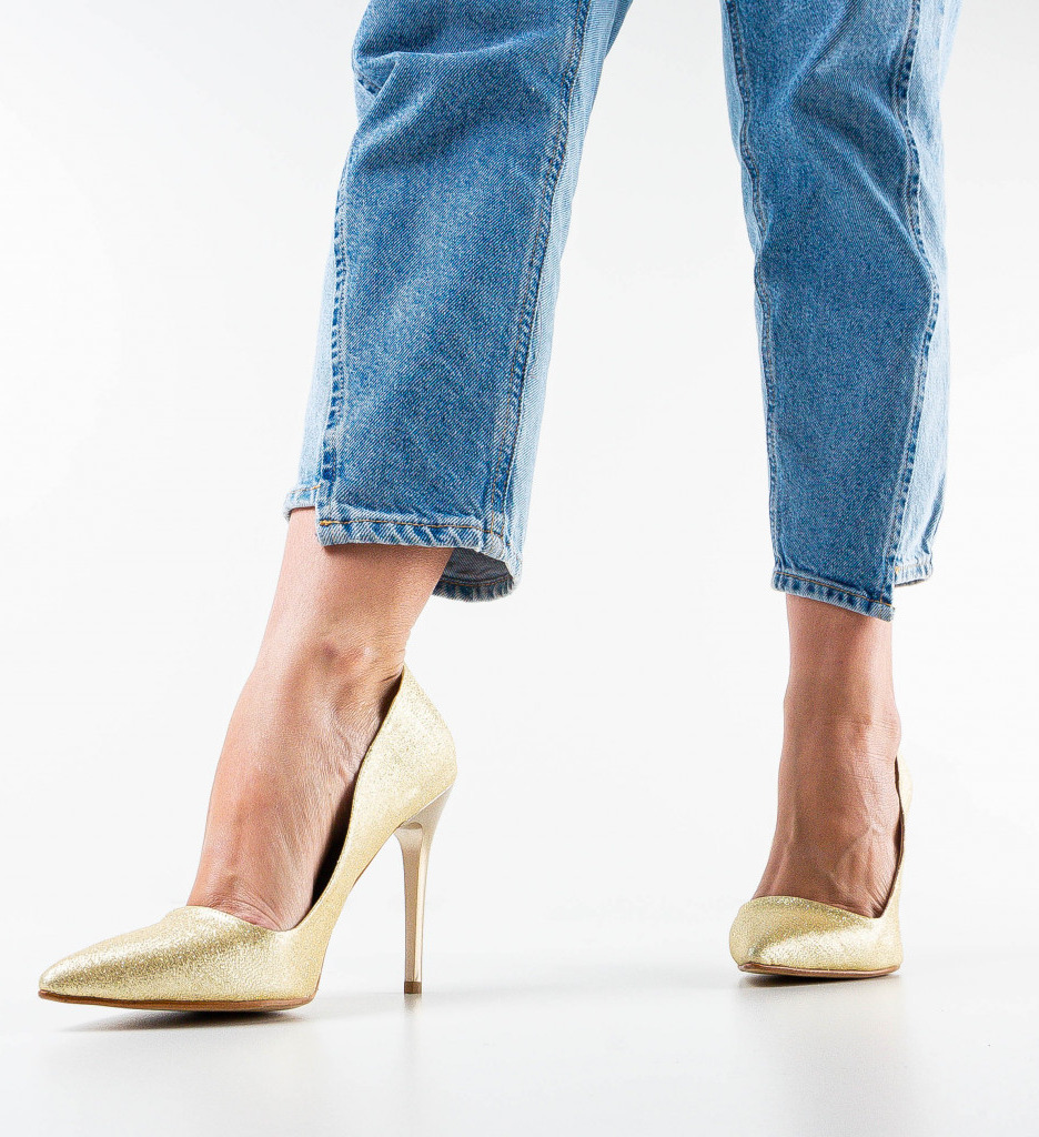 Pantofi cu Toc Aurii Tofife - Eleganți - imagine 3