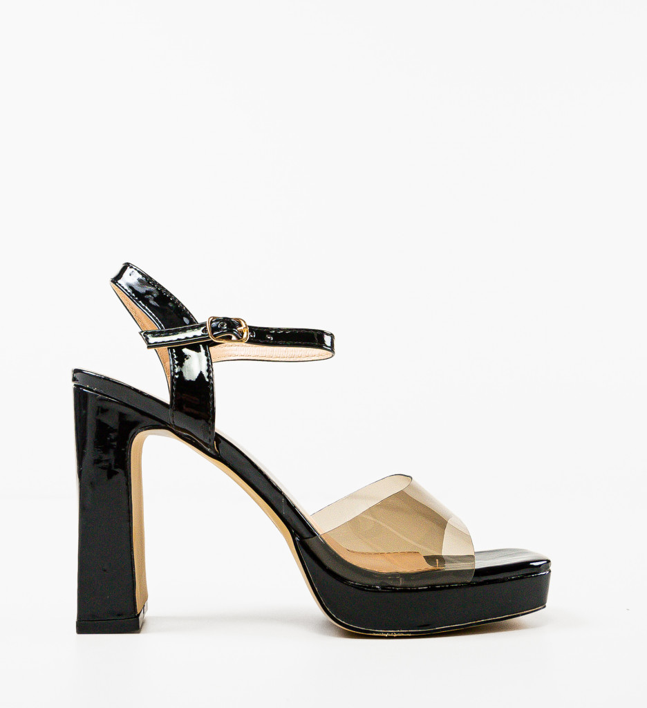 Sandale Ebaka Negre cu Toc Elegant - imagine 5