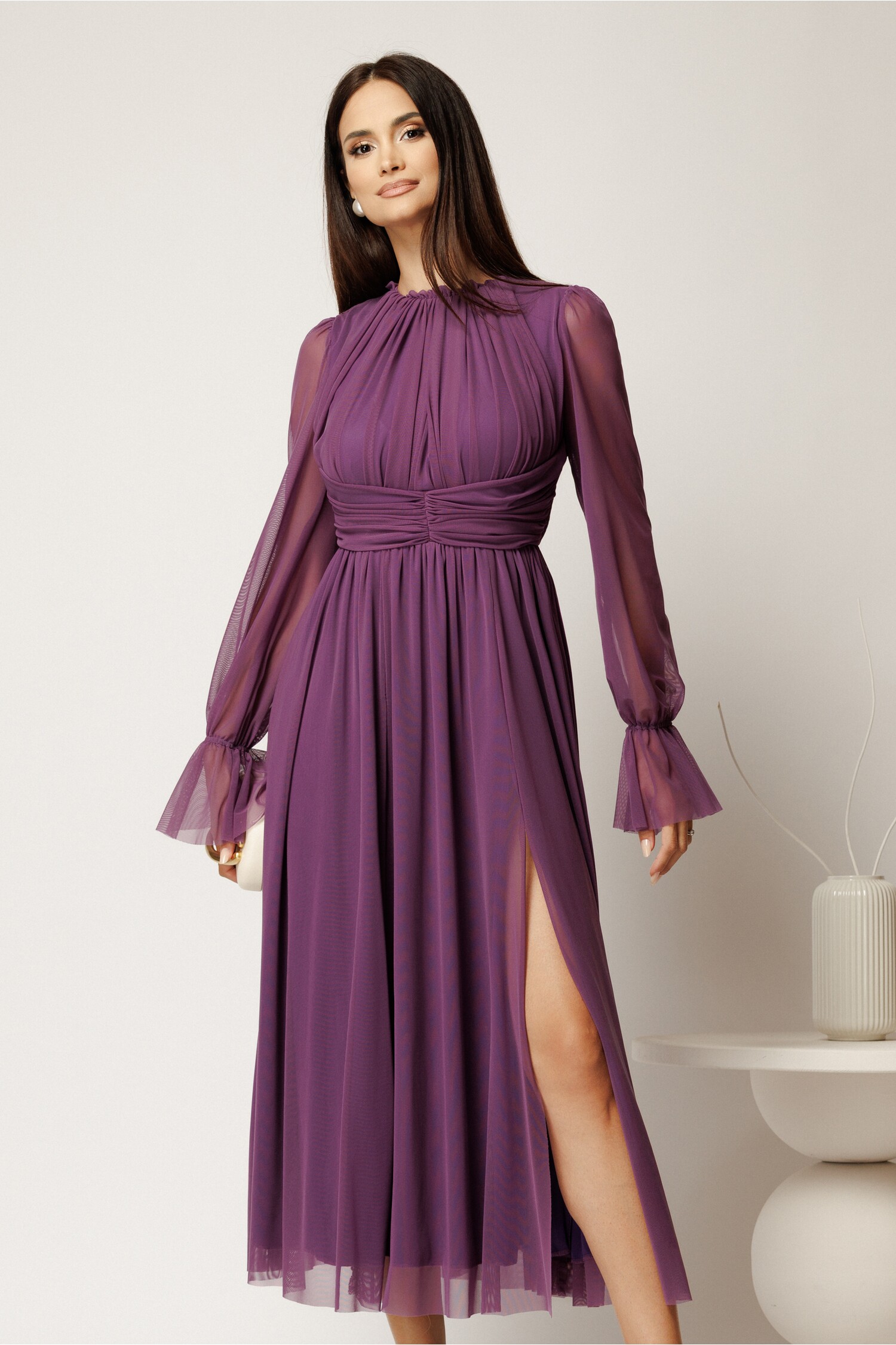 Rochie DY Fashion Midi Mov Tulle Clos cu Crăpătură