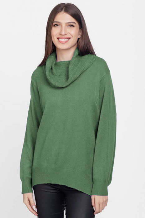 Pulover Flex Moda Verde cu Guler Înalt Elegant