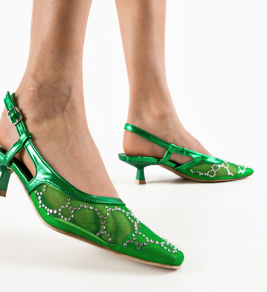 Pantofi Pete Verzi Eleganți cu Toc - Design Modern - imagine 3