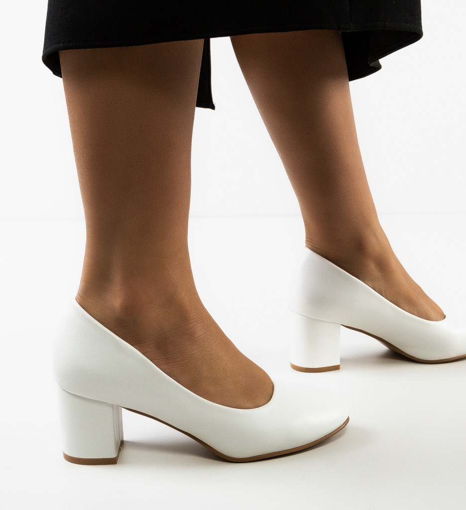 Pantofi Dama Eleganți Izaak Albi cu Toc - imagine 3