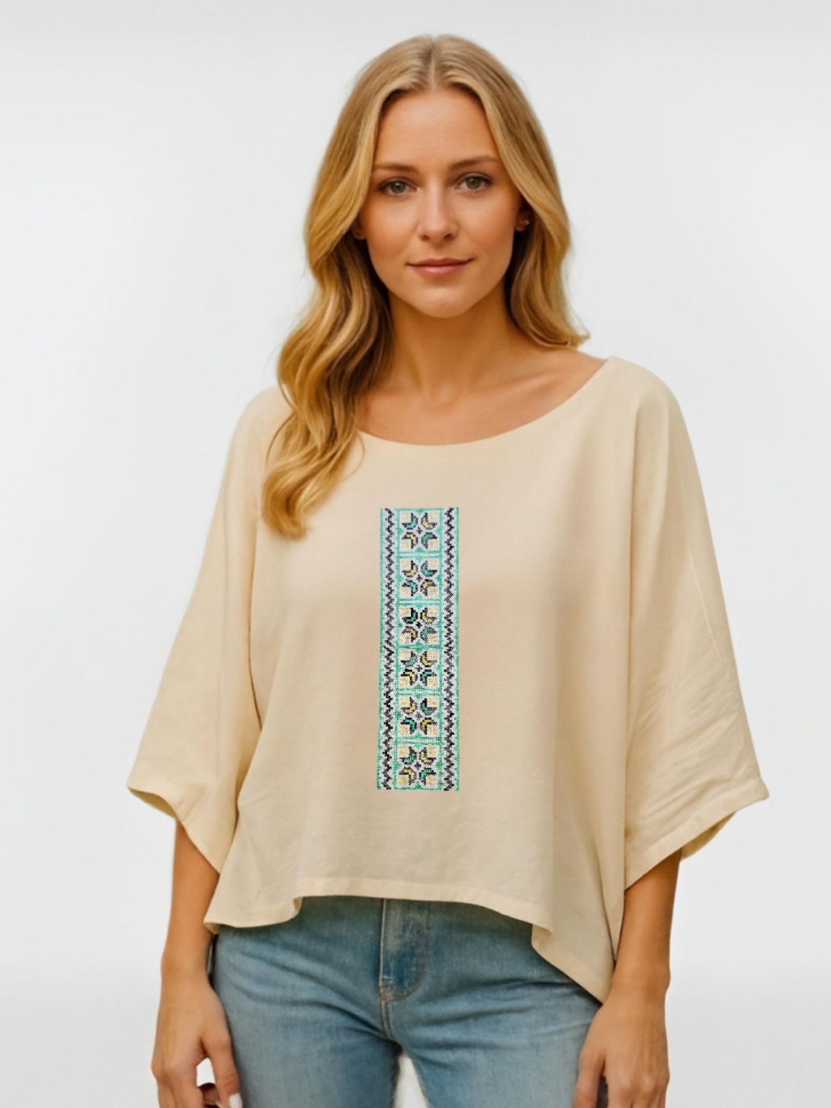 Bluza din bumbac cu broderie inspiratie etno -Carul mic - Marime unica