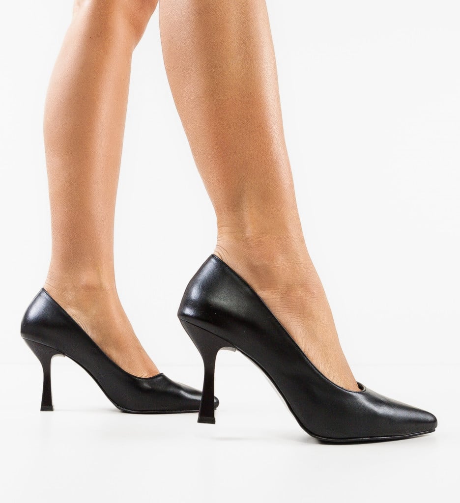 Pantofi Piele Negri cu Toc - Eleganți - imagine 8