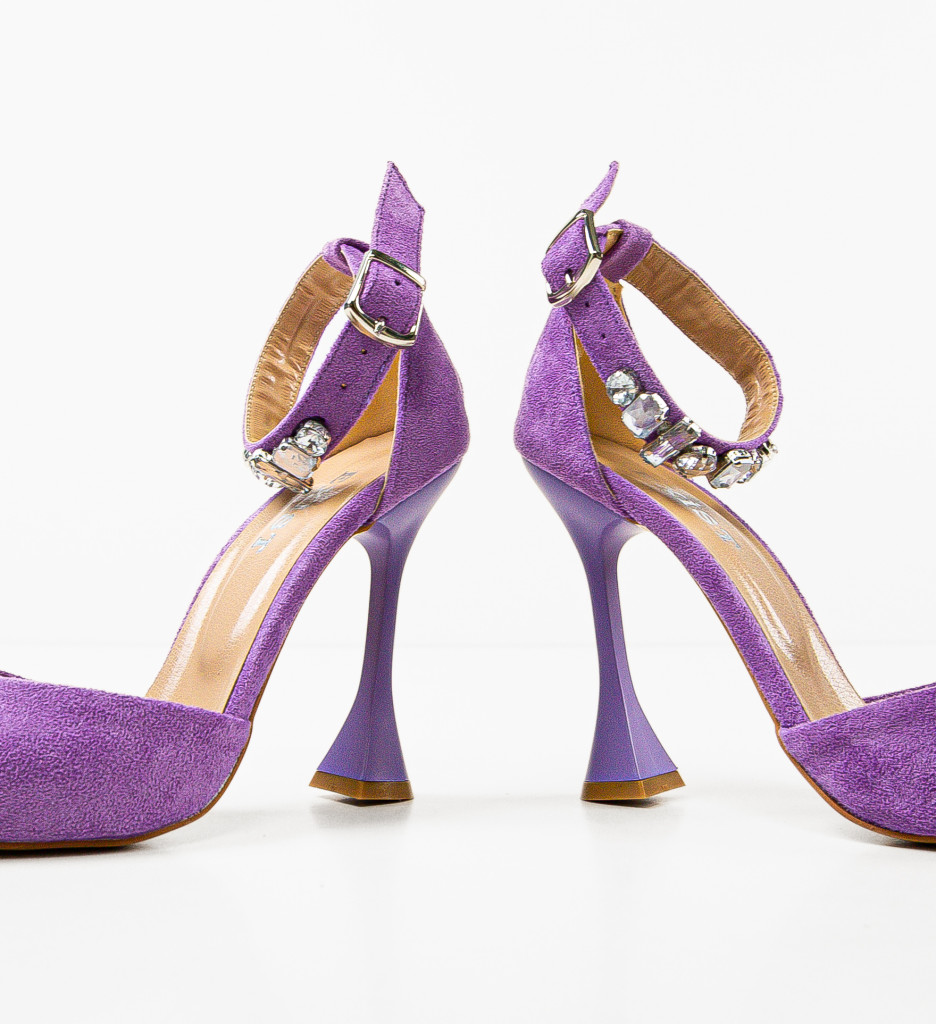 Pantofi dama Kobe Mov eleganți cu toc - imagine 7