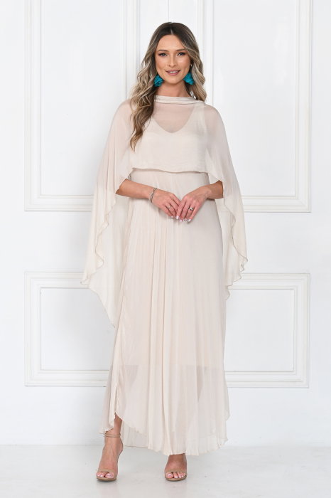Capa dama din matase si vascoza tip kimono, croi fluid pentru layering, bej