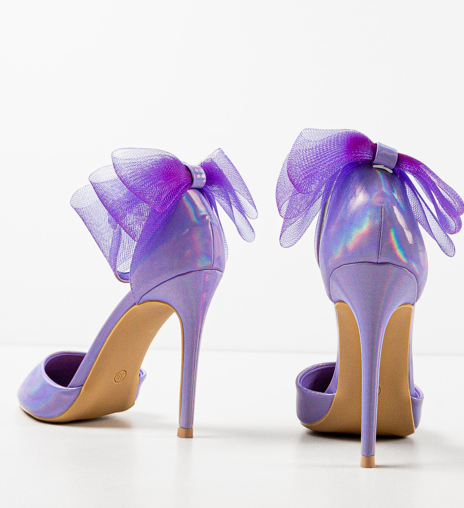 Pantofi dama Serrano Mov eleganți cu toc - imagine 6