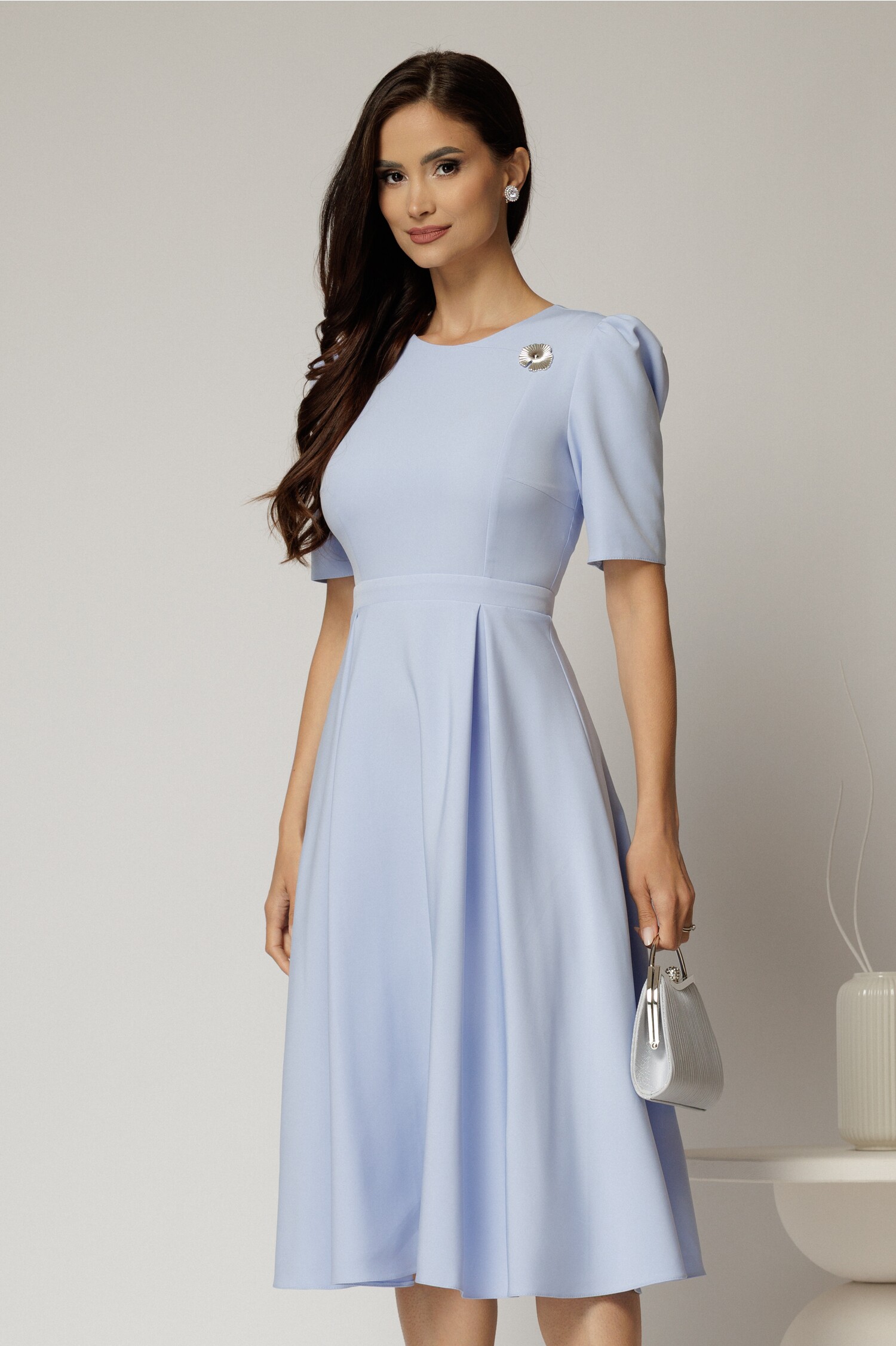 Rochie DY Fashion Bleu Midi Elegantă cu Pliuri