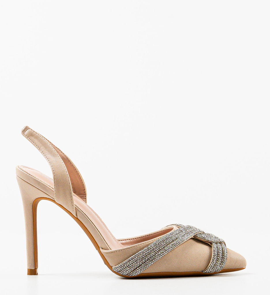 Pantofi Erika Bej Eleganți cu Toc - imagine 4