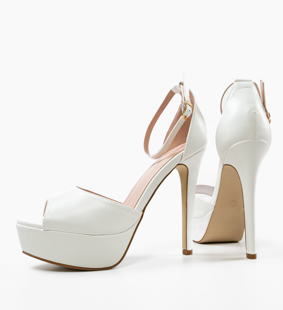 Sandale Remiel Albe cu Toc Elegante - imagine 9