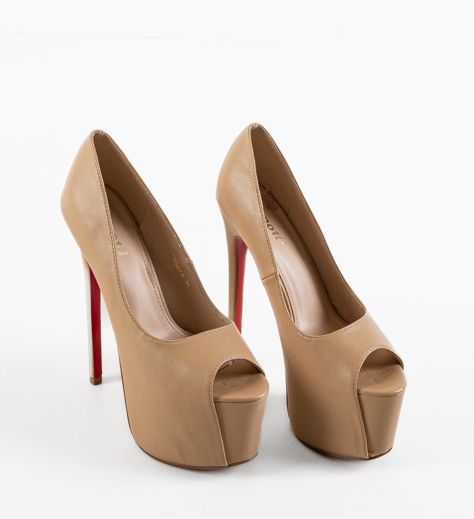 Pantofi Biria Nude Eleganți cu Toc - imagine 5