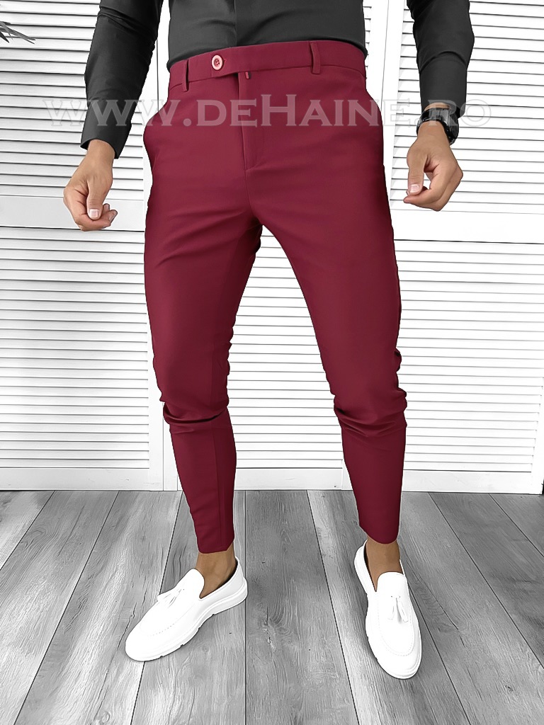 Pantaloni Barbati Eleganti Grena Bumbac Regular Fit