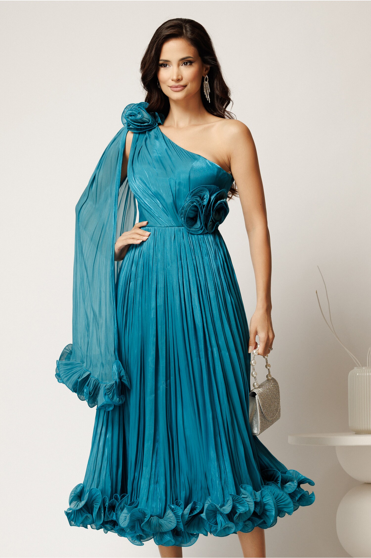 Rochie Midi Turcoaz Cununie Civilă Eleganta