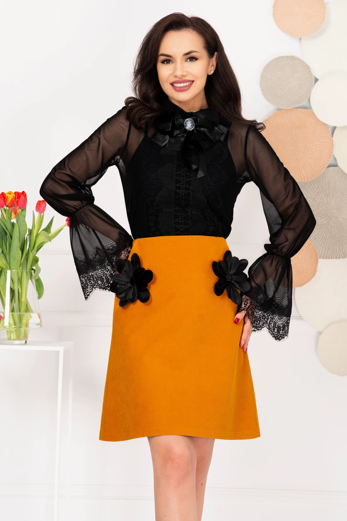 Fusta Effect Unică cu Flori 3D Handmade