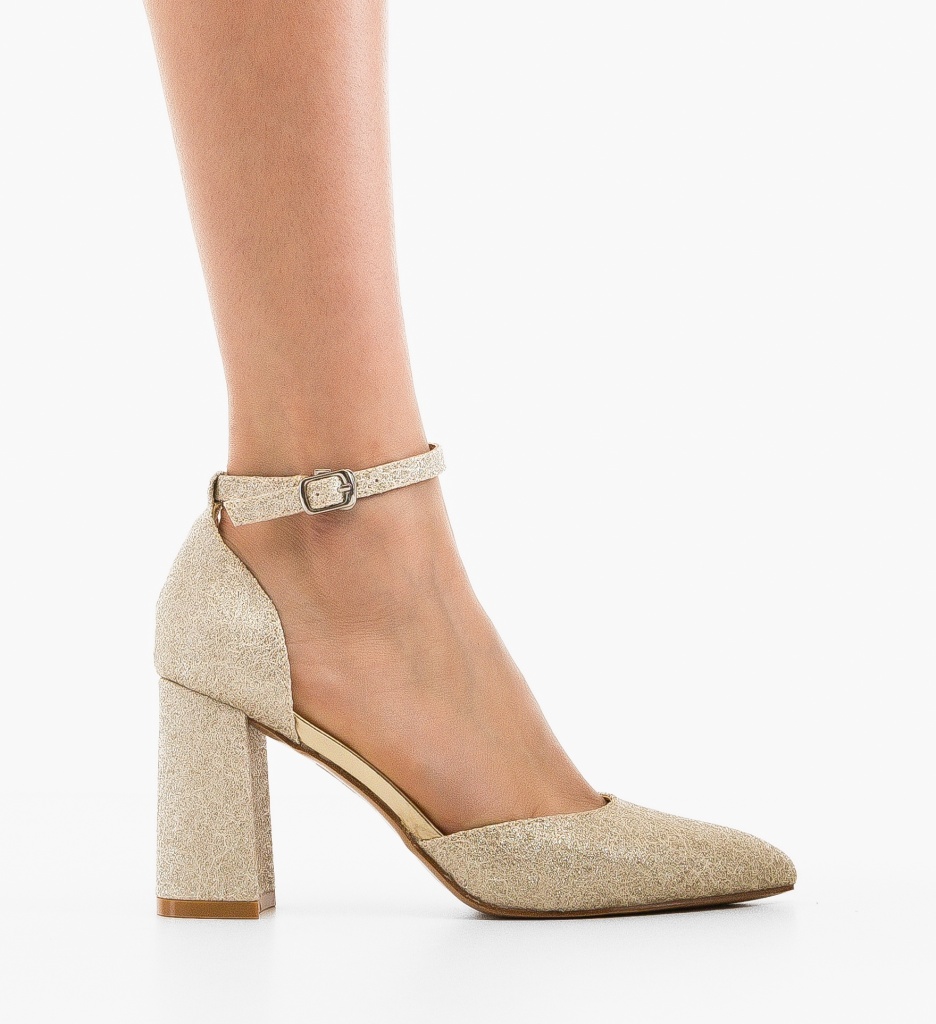 Pantofi Dama Aurii Jana | Toc Inalt Eleganti - imagine 4