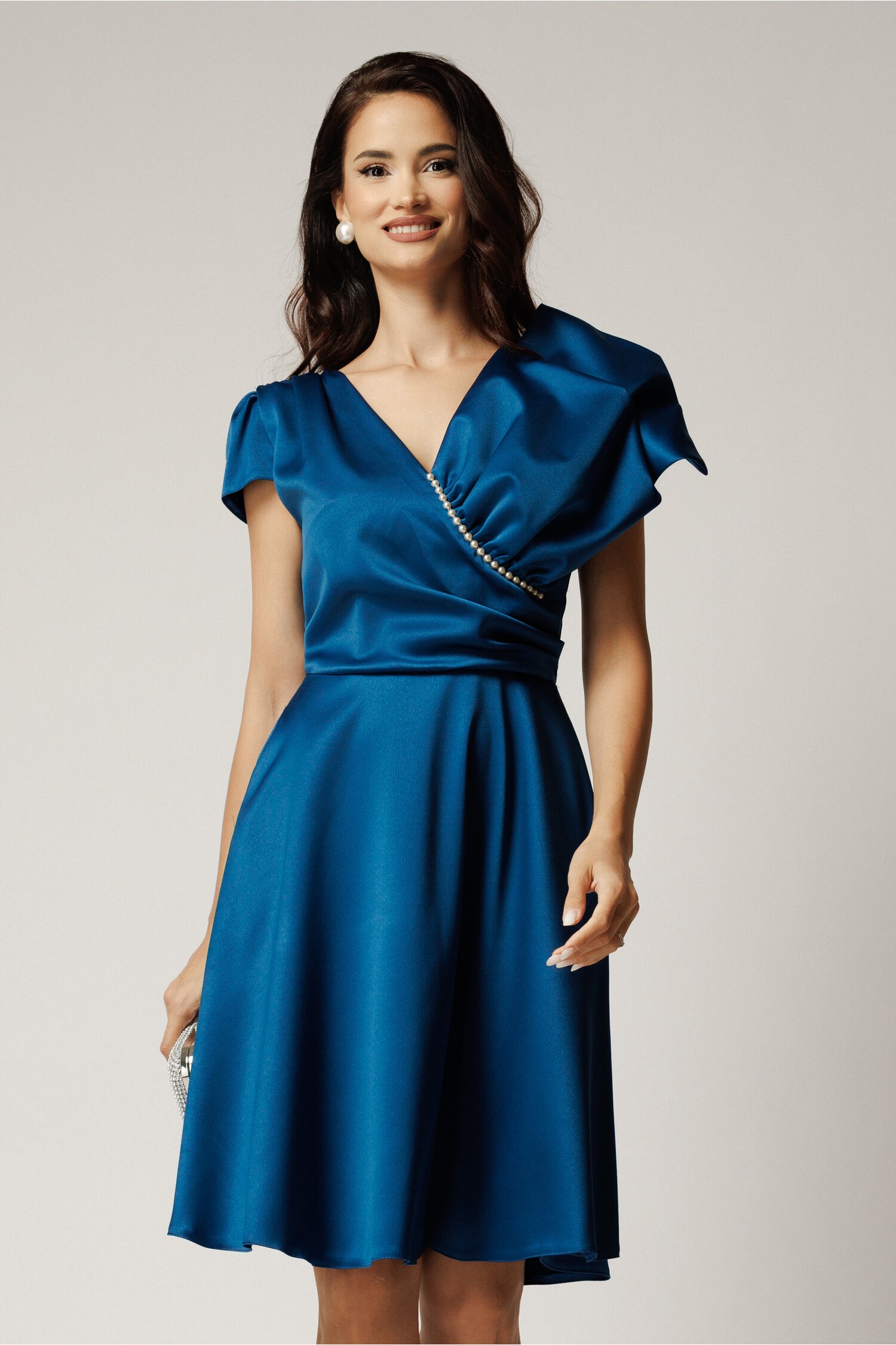 Rochie Midi Tafta Albastru Petrol Eleganta