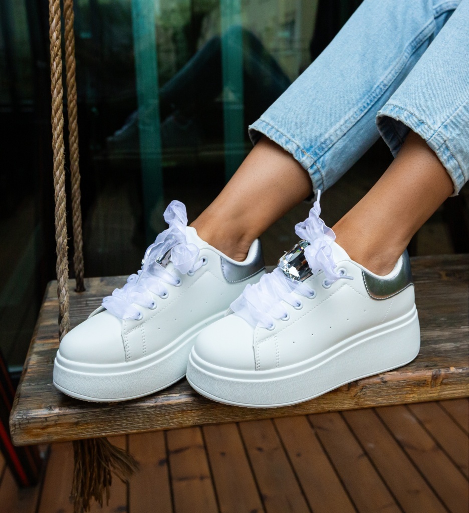 Sneakers Dama Rhiann Argintii - Confort Modern - imagine 6