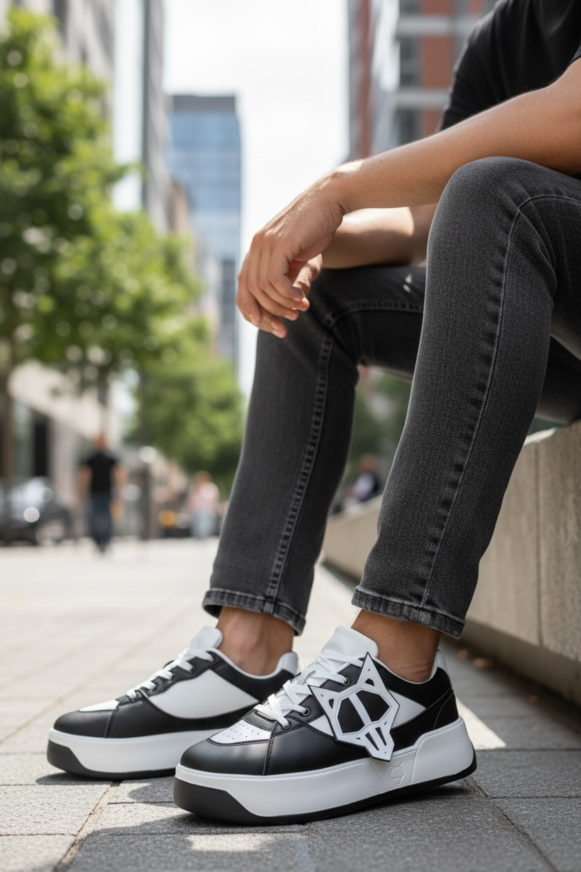 Adidasi barbati casual WOLF  albi cu negru 080 N11-2