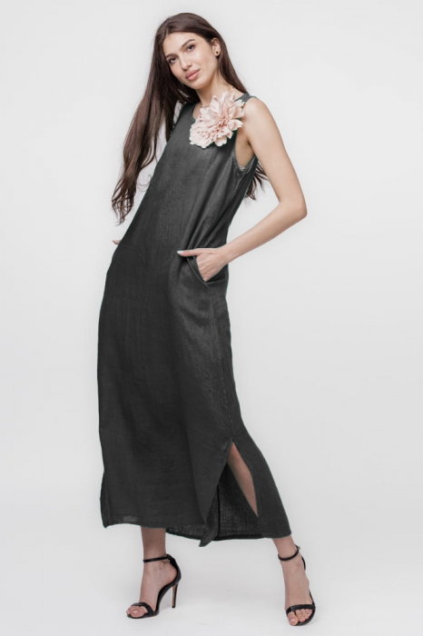 Rochie lungă in Shopika gri A-line fără mâneci
