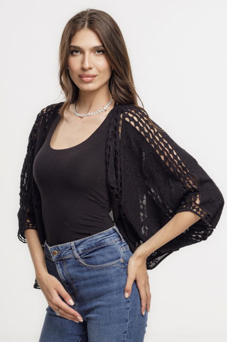 Cardigan Bumbac Brodat Negru Shopika