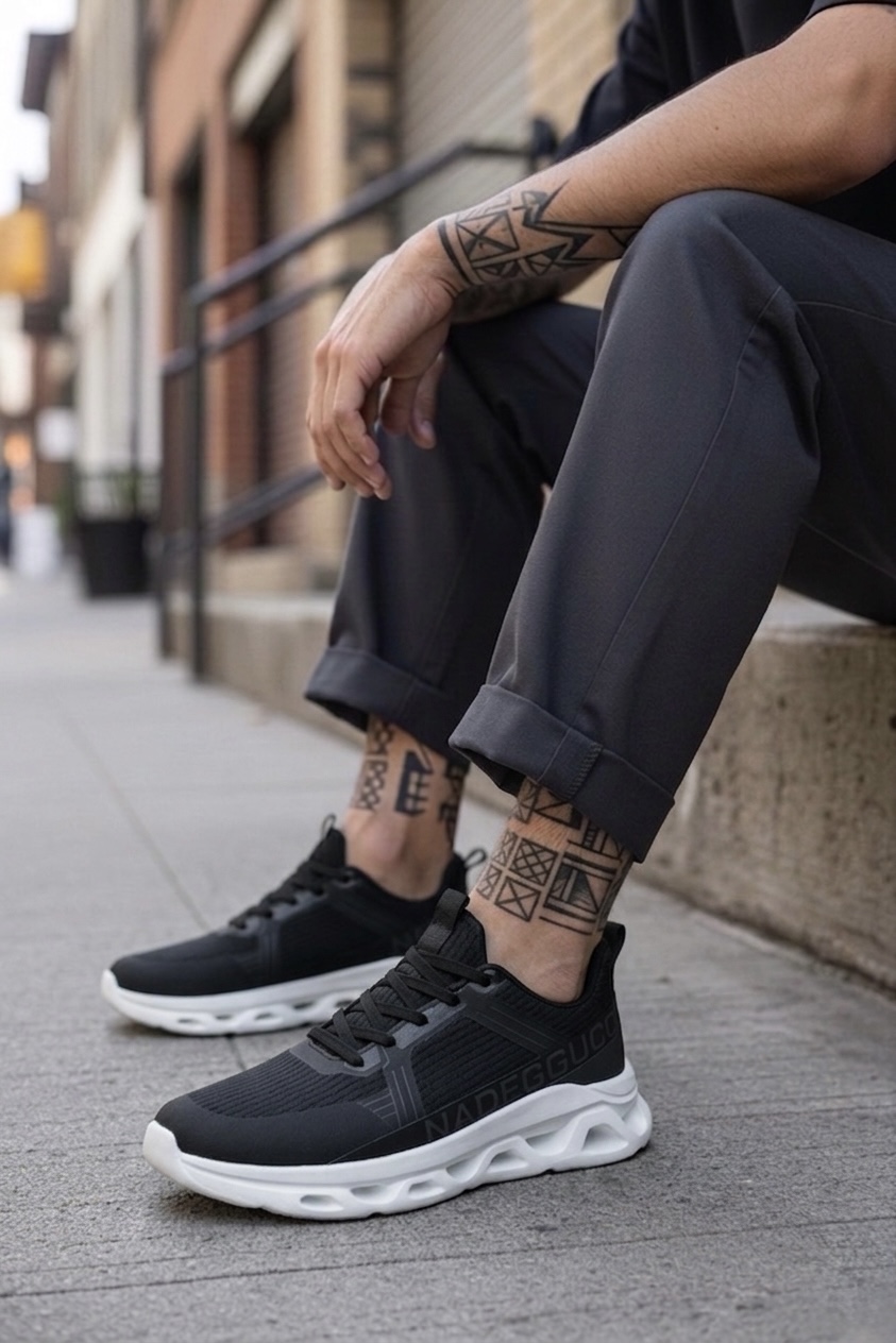 Adidasi barbati casual  negri cu alb 1685