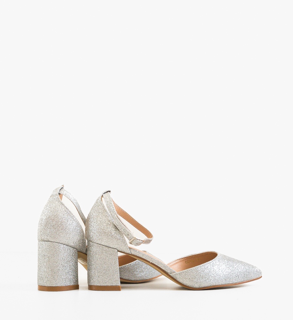 Pantofi Oppe Argintii cu Toc Eleganți - imagine 2