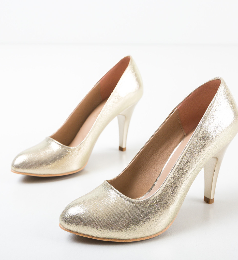 Pantofi Hugh Aurii Eleganți cu Toc - imagine 7