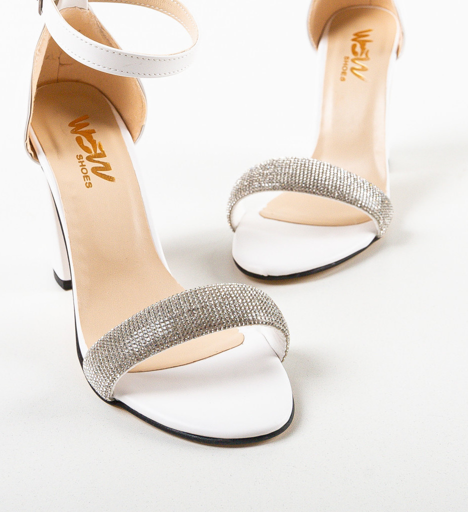 Sandale Hester Albe cu Toc Elegant - imagine 5