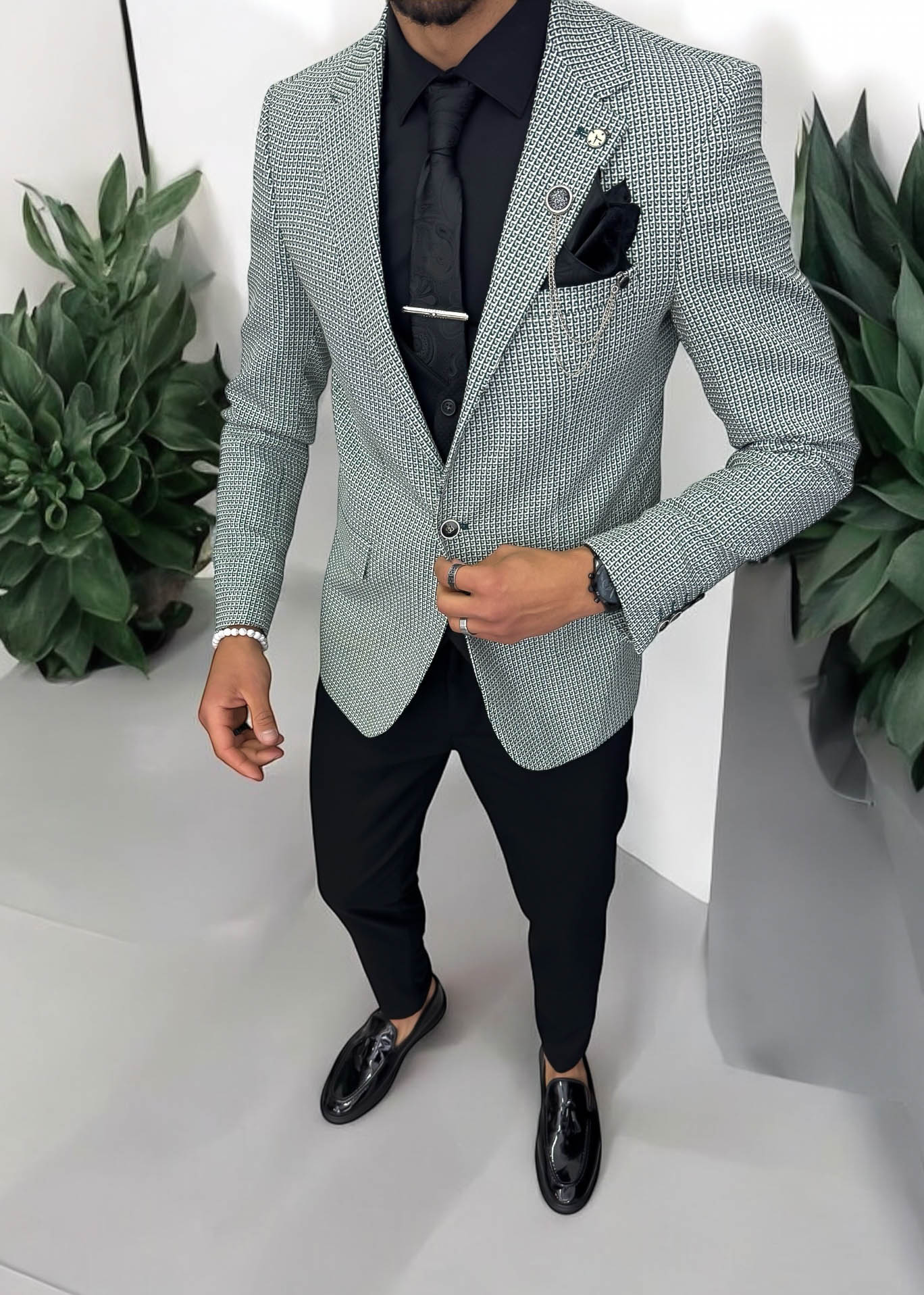 Sacou Barbati Slim Fit Verde Elegant Versatil