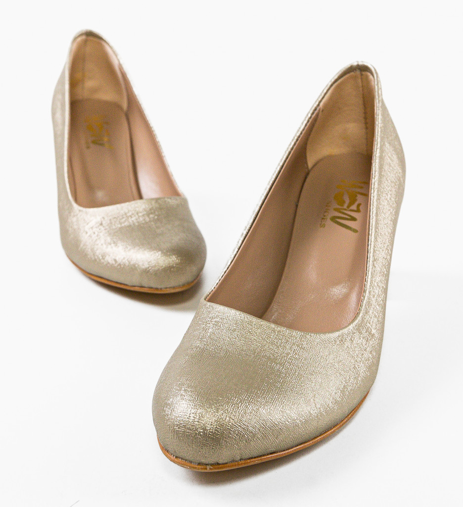 Pantofi Dama Azura Aurii cu Toc Elegant - imagine 5