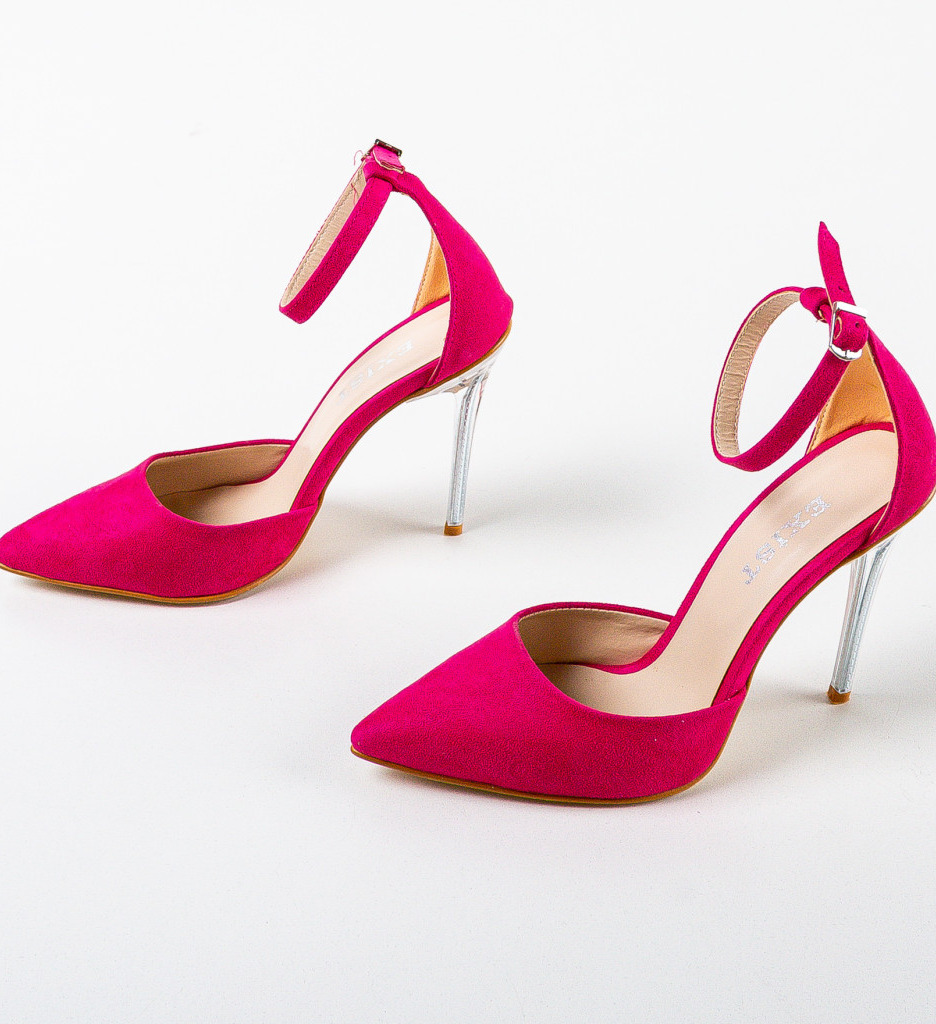 Pantofi Dama Fajana Fuchsia cu Toc Eleganți